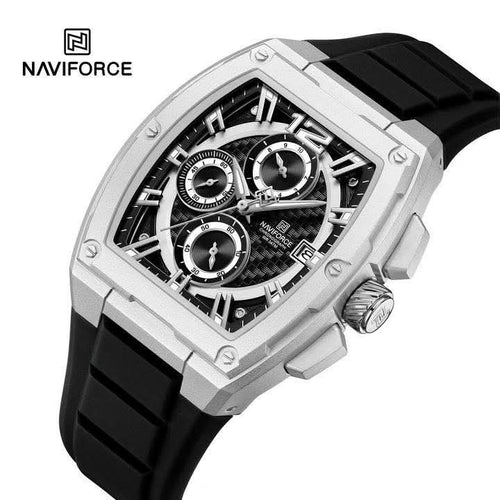 Apex tonneau chronograph watch in Silver Black