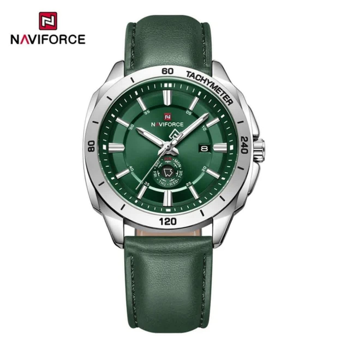 Velocity tachymeter leather watch in Forest Green
