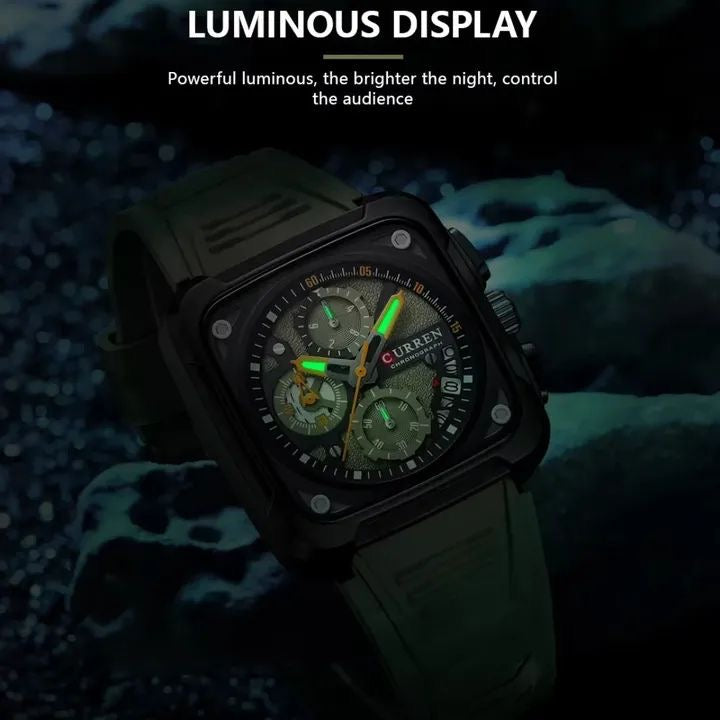 Ranger square chronograph watch with luminous hands in the dark