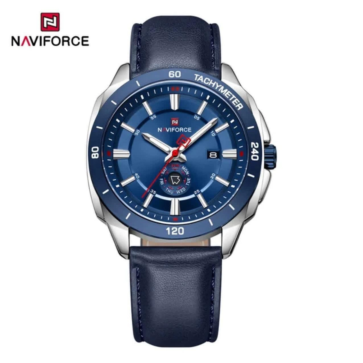 Velocity tachymeter leather watch in Navy Blue