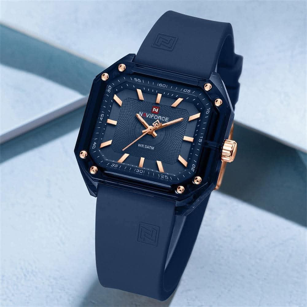 Aria crystal square watch in Navy Blue