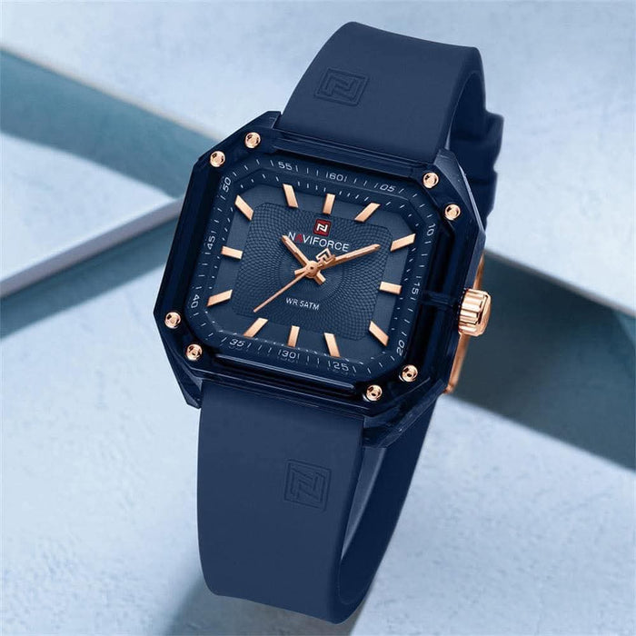 Aria crystal square watch in Navy Blue