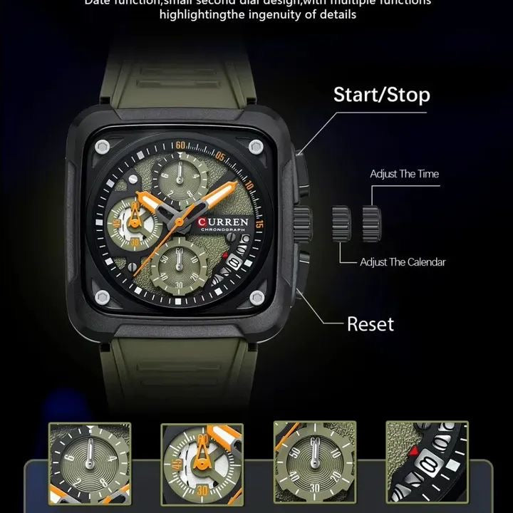 Ranger square chronograph watch, additional angle