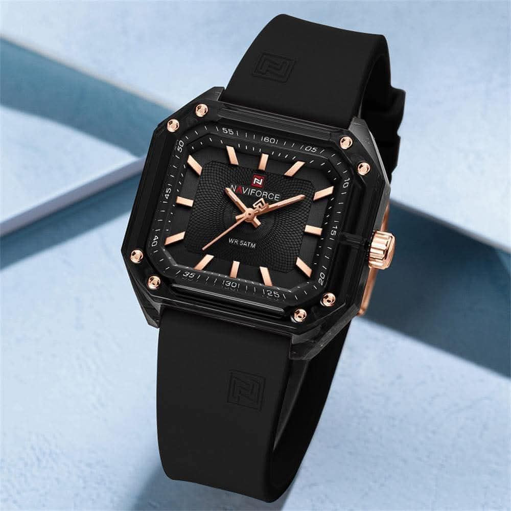 Aria crystal square watch in Midnight Black