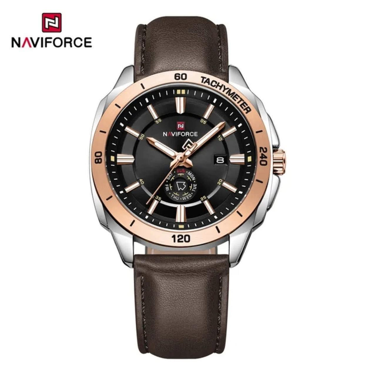 Velocity tachymeter leather watch in Rose Gold Brown