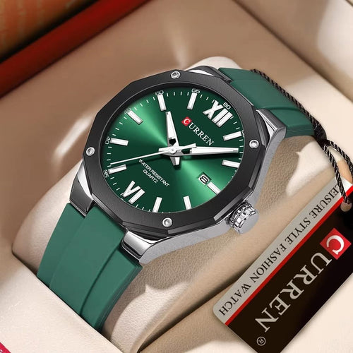 Emerald octagon date watch in Emerald Green