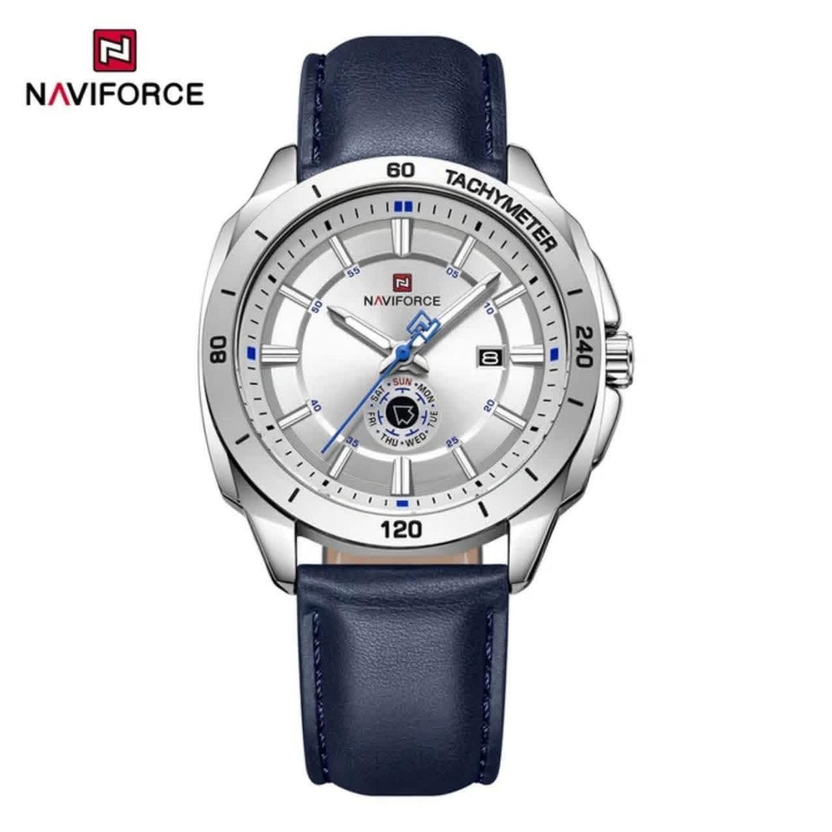 Velocity tachymeter leather watch in White Navy