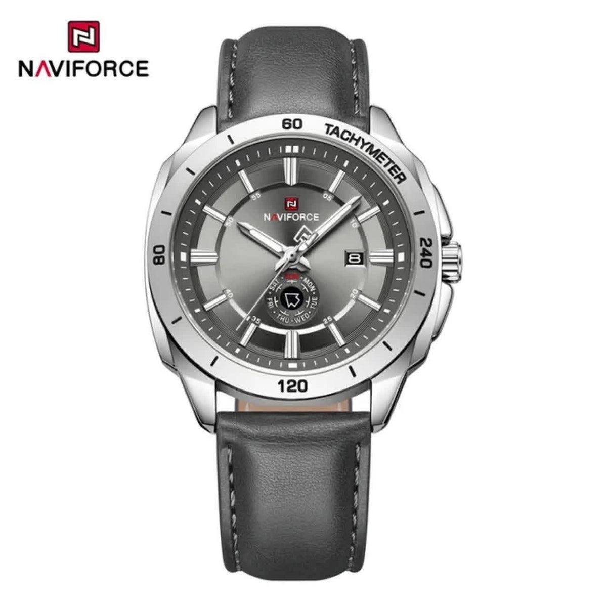 Velocity tachymeter leather watch in Slate Grey