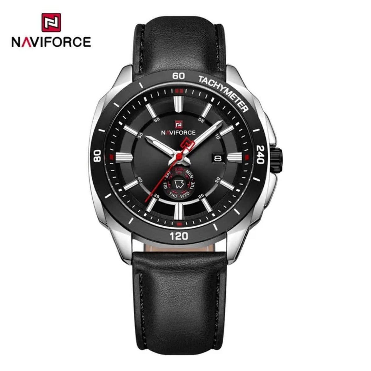 Velocity tachymeter leather watch in Black