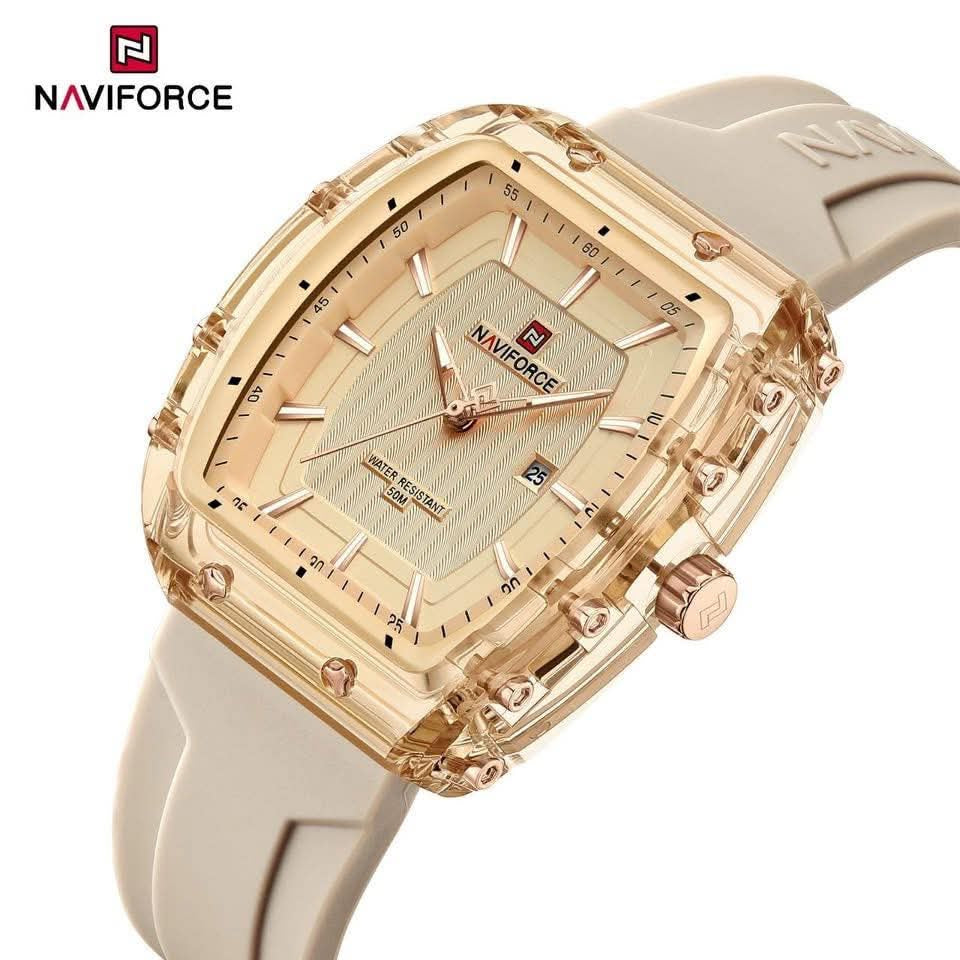 Glacier crystal tonneau watch in Champagne Beige
