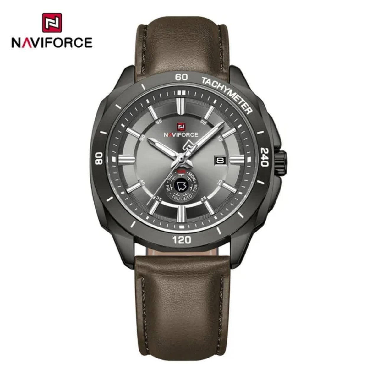 Velocity tachymeter leather watch in Gunmetal Brown