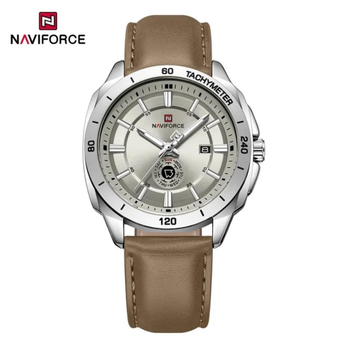 Velocity tachymeter leather watch in Taupe
