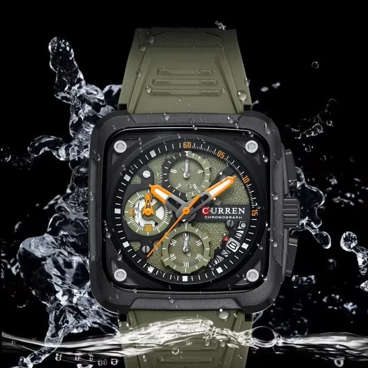 Ranger square chronograph watch in Olive Green