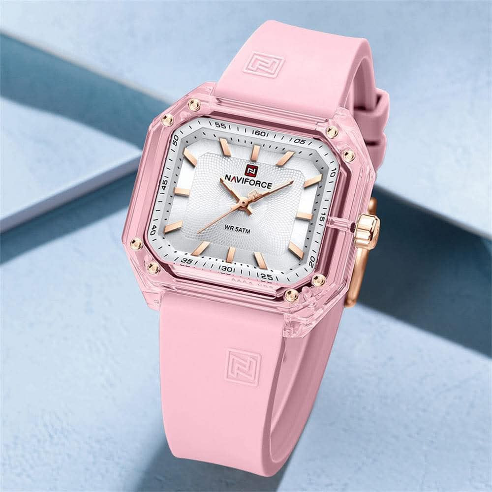 Aria crystal square watch in Blush Pink