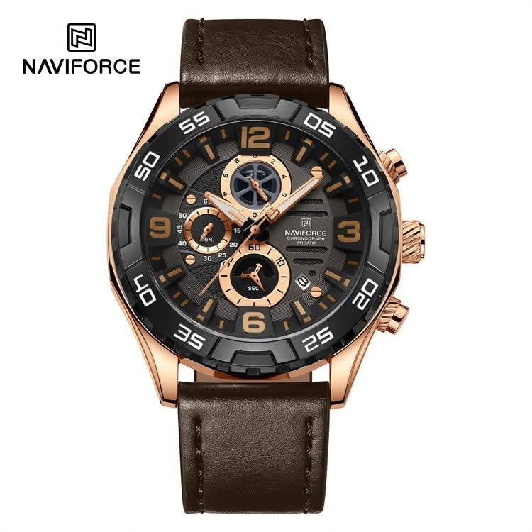 Heritage chronograph leather watch in Rose Gold Brown