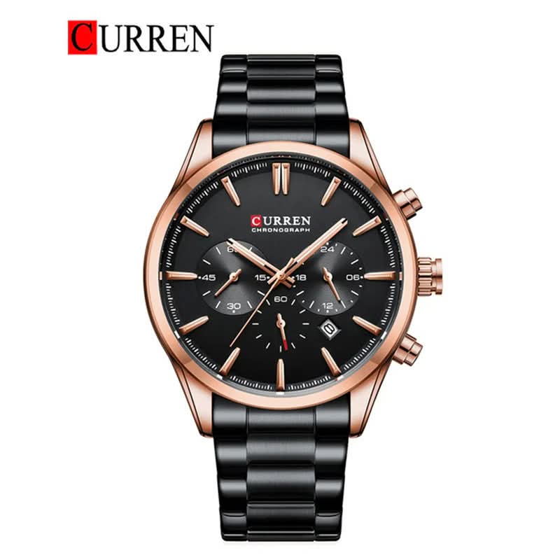 Regent steel chronograph watch in Black Rose Gold