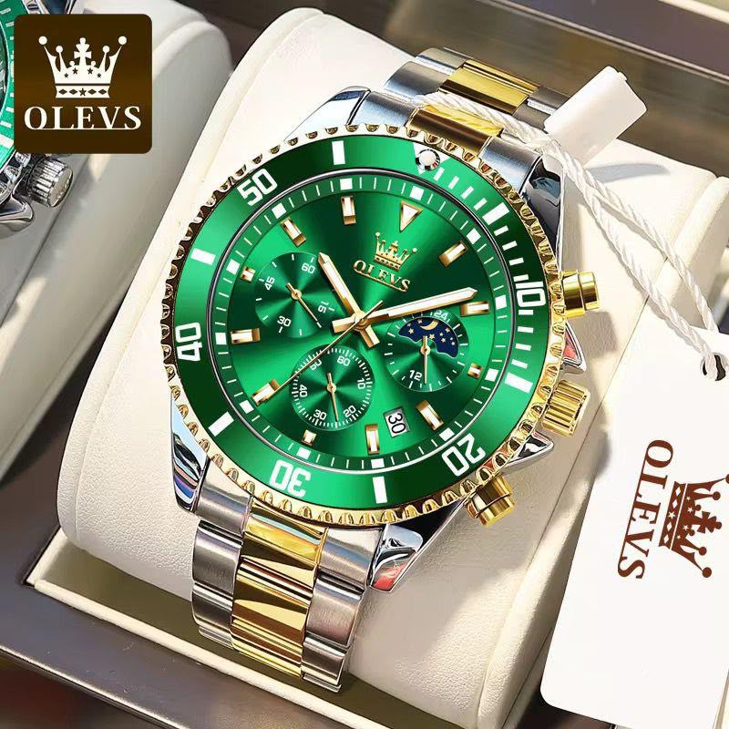 OLEVS Chronograph Quartz Watch - Green Gold