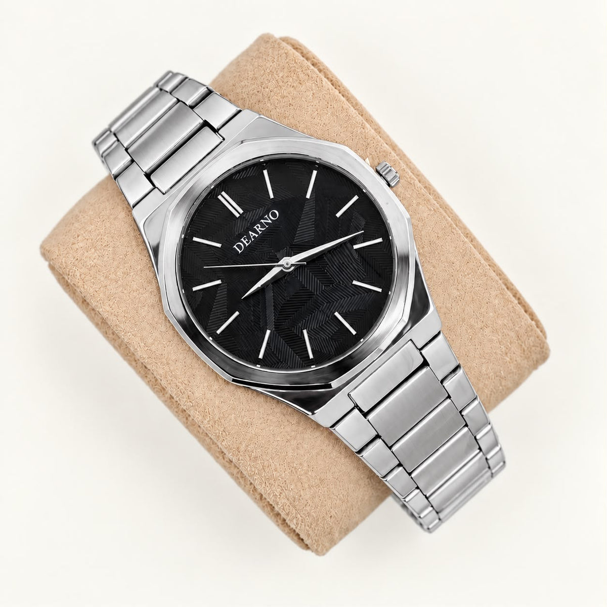 Octagon Quartz Watch - Silver with Black Dial