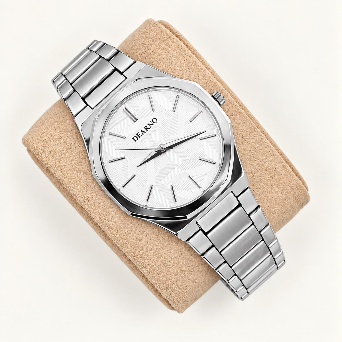 Octagon Quartz Watch - Silver with White Dial