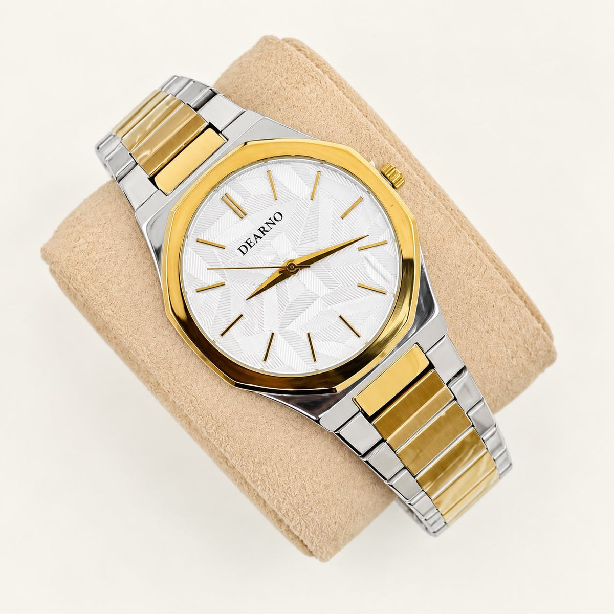 Octagon Quartz Watch - Two-Tone Gold with White Dial